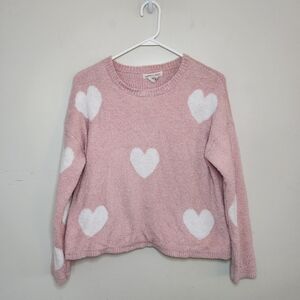 Women's Happily Grey Pink Plush Hearts Sweatee Sz XS